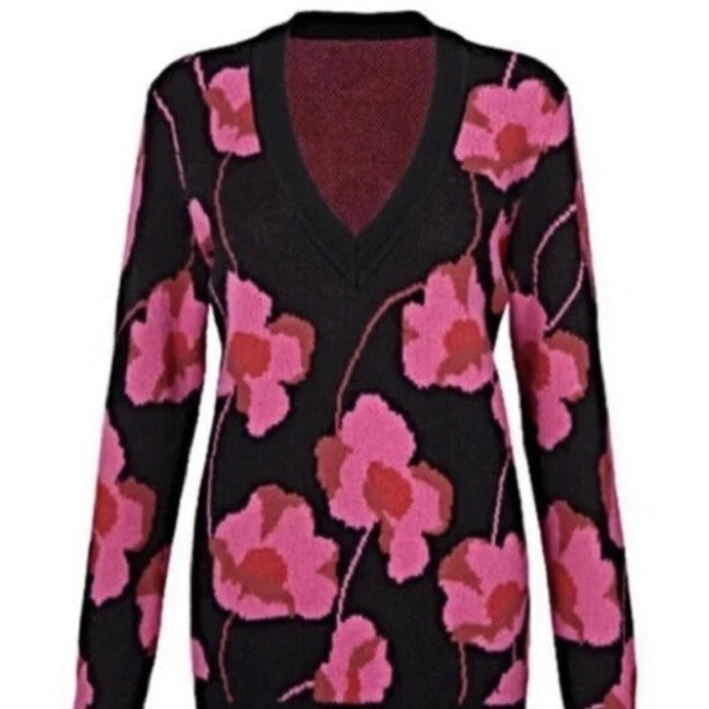 CAbi Black and Pink V-Neck Sweater - Rococo Pullover Style 4102 - XS